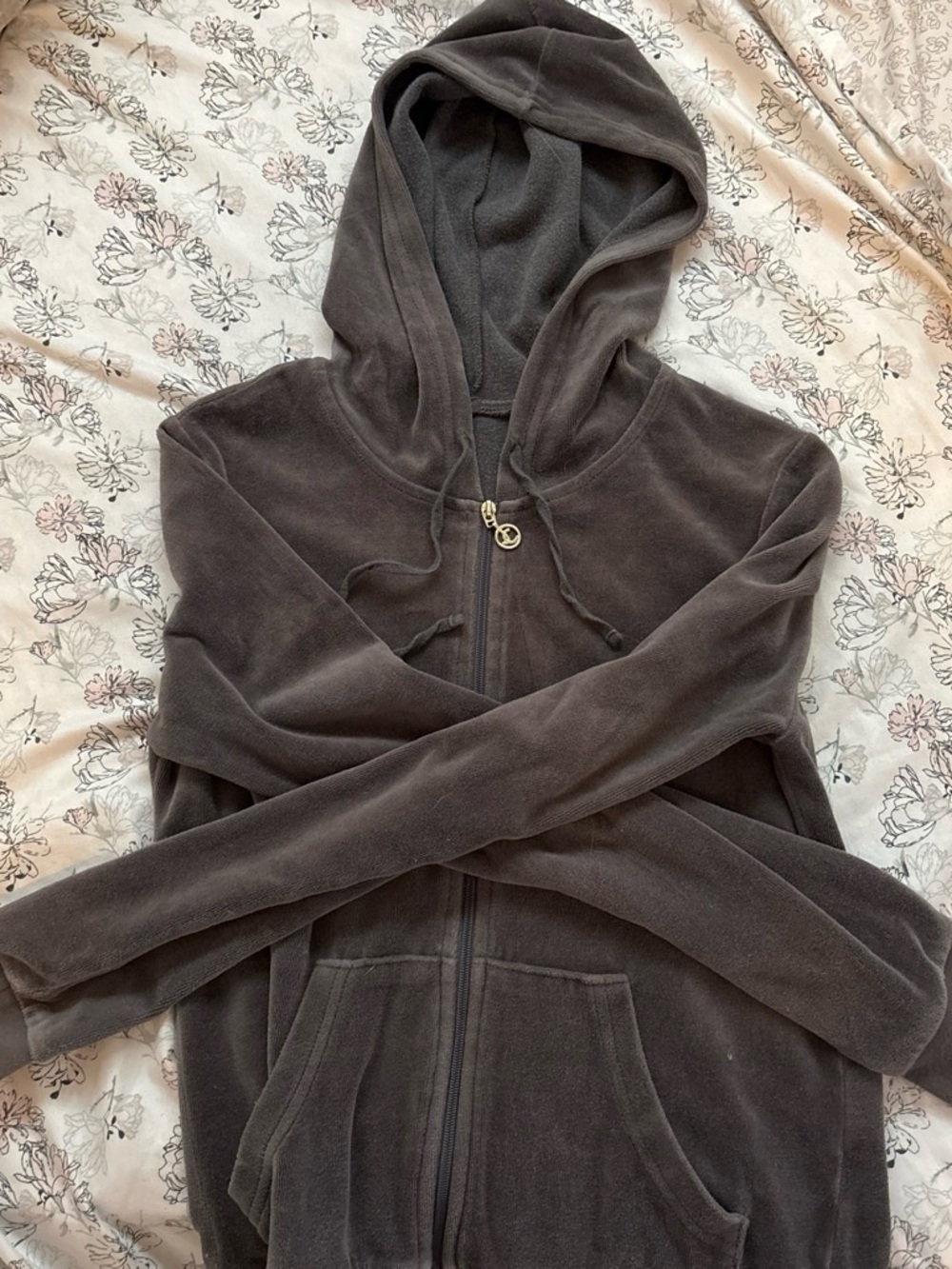 Juicy Couture Brown Velour Zip-Up Hoodie with Hood
